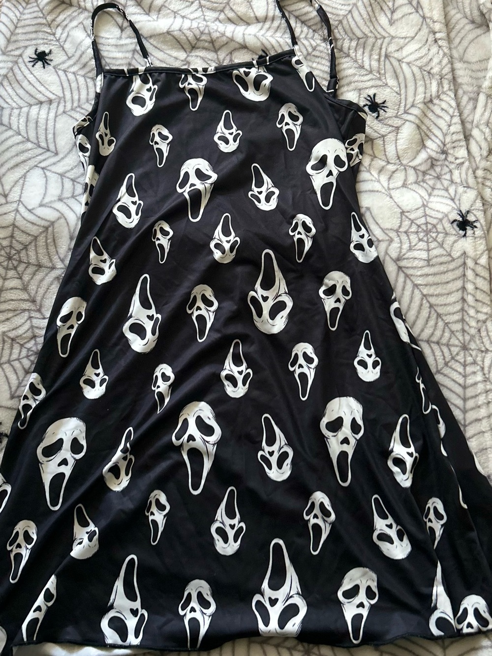 Black Slip Dress with White Ghostface Mask Print